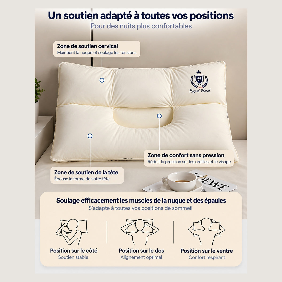 Oreiller Royal Hotel – Soutien Cervical & Confort Premium